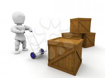 Royalty Free Clipart Image of a Person Stacking Crates