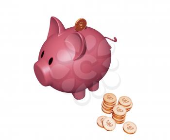 Royalty Free Clipart Image of a Piggy Bank With Euro Coins
