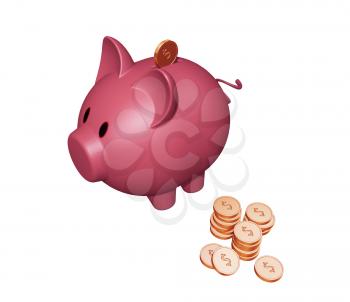 Royalty Free Clipart Image of a Piggy Bank With Coins