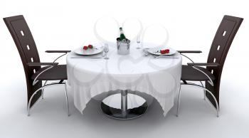 Royalty Free Clipart Image of a Romantic Tables Setting for Two
