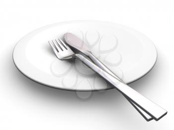 Royalty Free Clipart Image of a Plate With a Fork and Knife