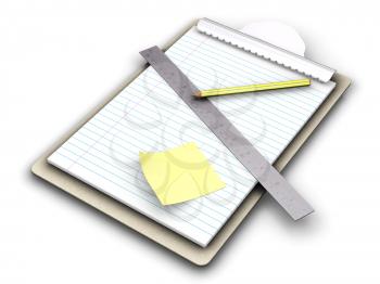 Royalty Free Clipart Image of a Clipboard With a Ruler and Pencil on Paper