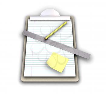 Royalty Free Clipart Image of a Clipboard With Paper, Ruler and Pencil