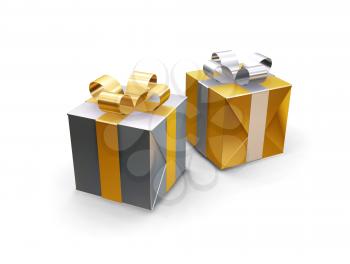 Royalty Free Clipart Image of Gold and Silver Presents