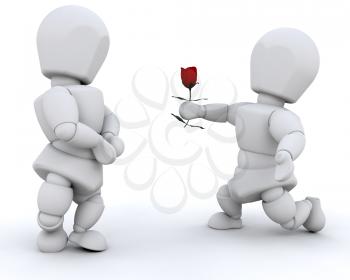 Royalty Free Clipart Image of a Man Giving a Rose to a Woman