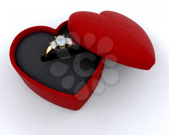 Royalty Free Clipart Image of a Diamond Ring in a Heart Box