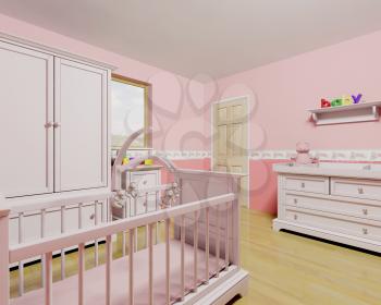 Royalty Free Clipart Image of a Baby Girl's Nursery