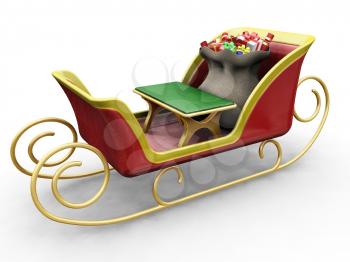 Royalty Free Clipart Image of Santa's Sleigh an a Bag of Gifts