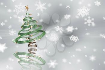 Royalty Free Clipart Image of a Christmas Tree on a Snowflake Background