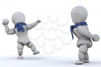 Royalty Free Clipart Image of a 3D Snowball Fight