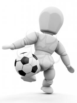 Royalty Free Clipart Image of a Guy Kicking a Soccer Ball