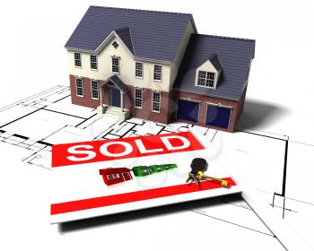 Royalty Free Clipart Image of a House With a Big Sold Sign