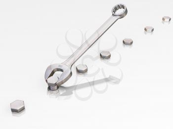 Royalty Free Clipart Image of a Spanner With Nuts and Bolts