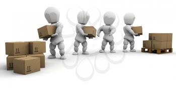 Royalty Free Clipart Image of a Team Loading Boxes