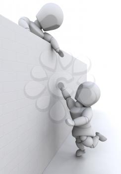 Royalty Free Clipart Image of a Person Helping Someone Over a Wall
