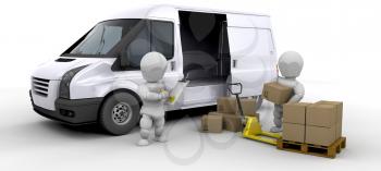 Royalty Free Clipart Image of People Loading a Van