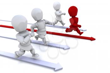 Royalty Free Clipart Image of a a Race With One Person Leading the Way
