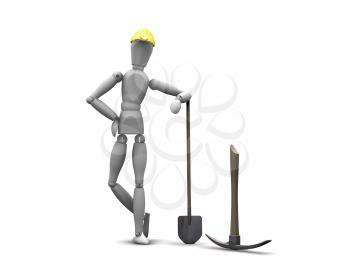 Royalty Free Clipart Image of a Worker With a Shovel and Pick