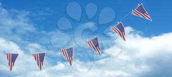 3D render of stars and stripes bunting and pennants