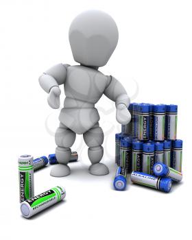 3D Render of a Man with Alkaline Batteries