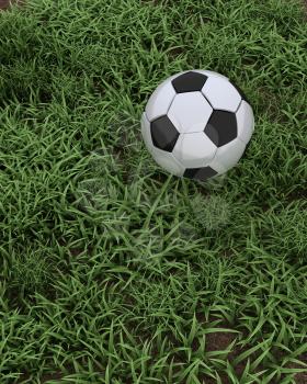 3D render of a Soccer ball on grass pitch