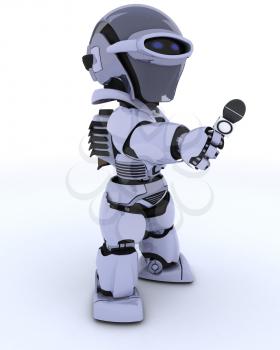 3D render of a Robot reporter with a microphone