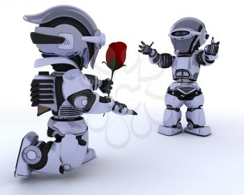 3D render of a robot with romantic gift