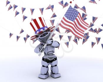 3D render of a robot with american flag