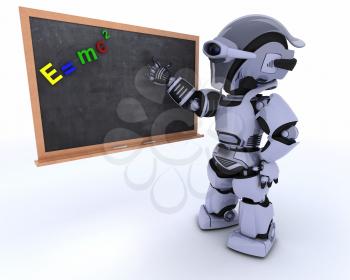 3D render of a Robot with school chalk board