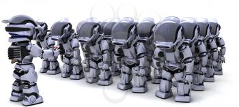 3D render of a Robot shutting down an army of Robots