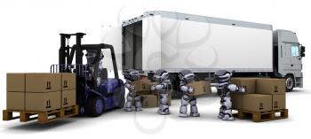 3D Render of Robot Driving a  Lift Truck 