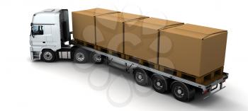 3D Render of HGV Truck Shipping Cardboard Boxes