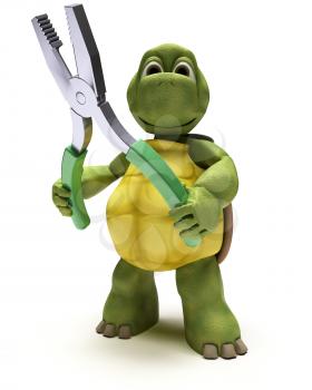 3D render of a Tortoise with a pair of pliers