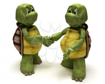 3D render of a Tortoises shaking hands