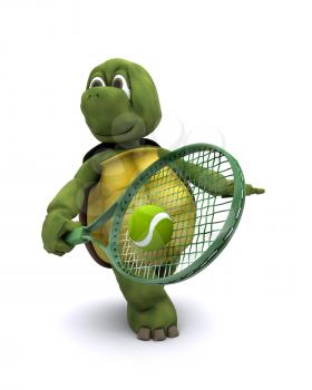 3D render of a  tortoise playing tennis