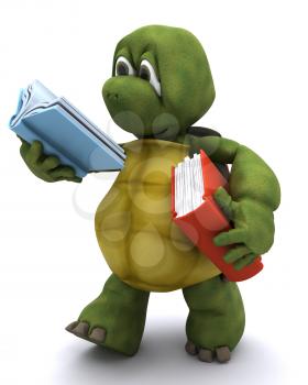 3D Render of Tortoise reading a book
