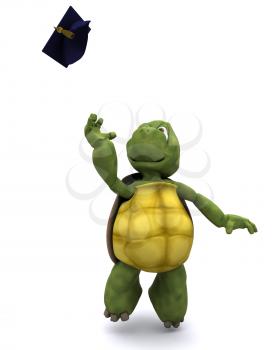 3d render of a tortoise celebrating graduation