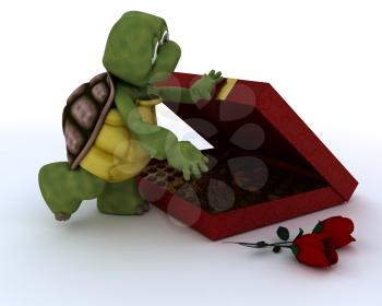 3D render of a tortoise with romantic gift