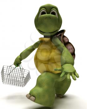 3D Render of a Tortoise with a shopping basket