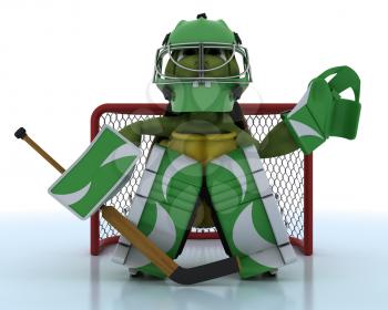 3D render of a tortoise playing ice hockey