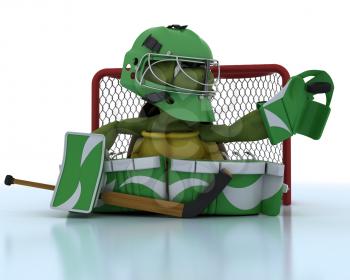 3D render of a tortoise playing ice hockey
