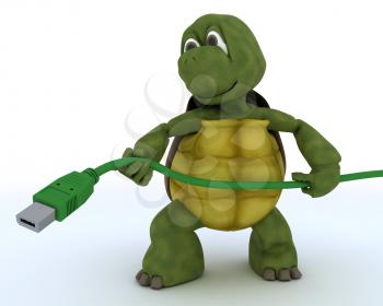 3D render of a tortoise with firewire cable