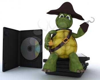 3D render of a Pirate Tortoise with DVD CD and Software