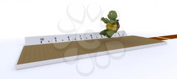 3D render of a tortoise competing in long jump