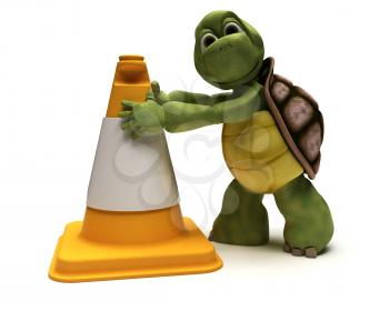 3D render of a tortoise with a caution cone