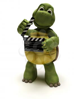 3D render of a tortoise with a clapper board