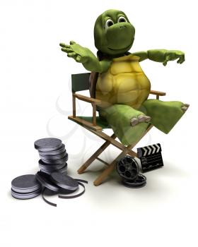 3D render of a tortoise in a directors chair
