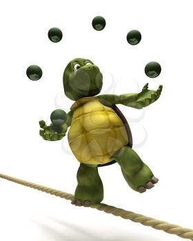 3D Render of Tortoise juggling on a tight rope