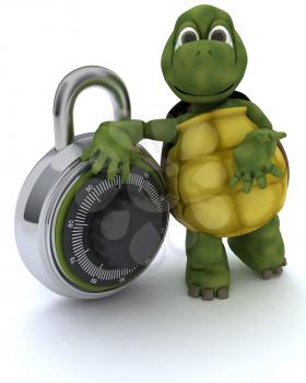 3D render of a tortoise with combination padlock