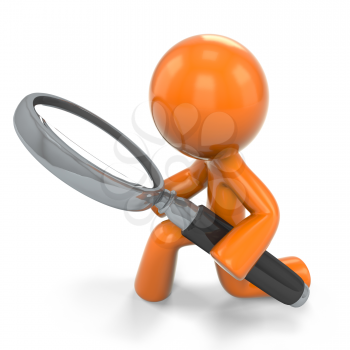 Royalty Free Clipart Image of an Orange Man With a Magnifying Glass